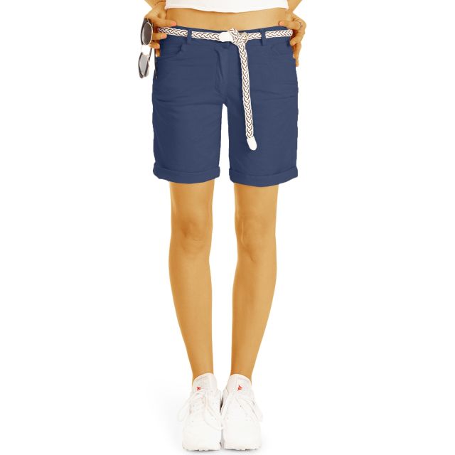Sommer Chino Stoff Shorts - Kurze lockere Hosen mit Gürtel - Damen - h23a
