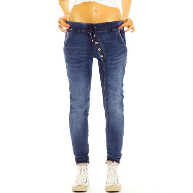 Jogging Pants stretchige Hose mit asymmetrischer Knopfleiste und Slim Fit Schnitt - Damen - j6p-dunkelblau