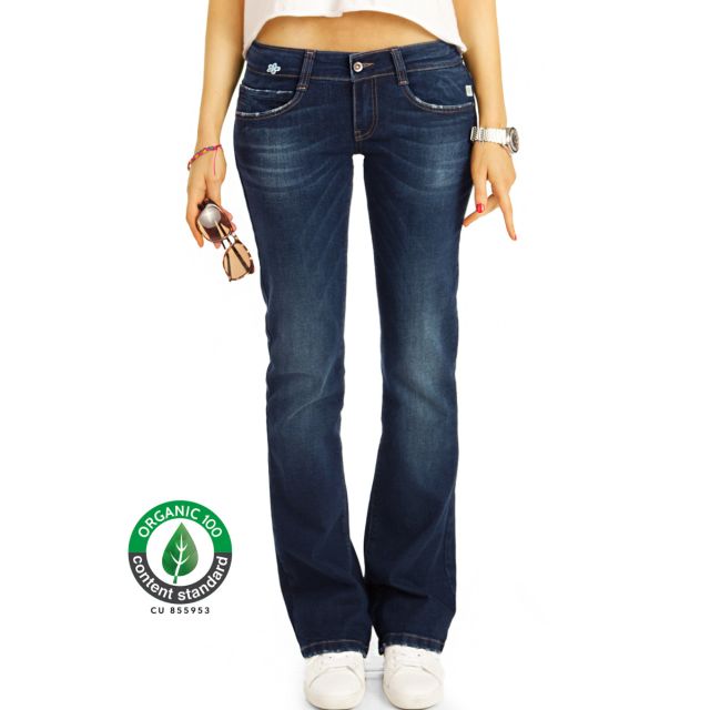 Premium Flared Bootcutjeans Hose aus Bio Denim - Low Waist Stretch Hüftjeans - Damen - Bio_005