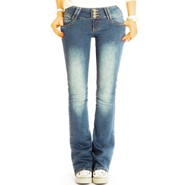 Hüftjeans Bootcut Jeans bequeme low waist Schlaghose Stretch Hosen - Damen - j38L-1