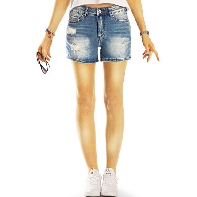 Jeans Shorts, High Waist Hosen, Hotpants kurze destroyed Jeans- Damen - j24L-3