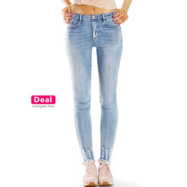 Medium Waist Röhrenjeans Skinny Fit Stretch Hose hoch geschnitten - Damen - j9m-1