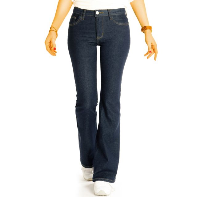 Hüftjeans Bootcut Jeanshose – dunkelblaue Low Waist Stretchjeans Schlaghose - Damen - j43k-1