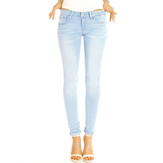 Hüftjeans Low Rise Jeans Hose niedrige Leibhöhe stretchige Röhrenjeans hellblaue Skinny Stretch - Damen - j18L-2