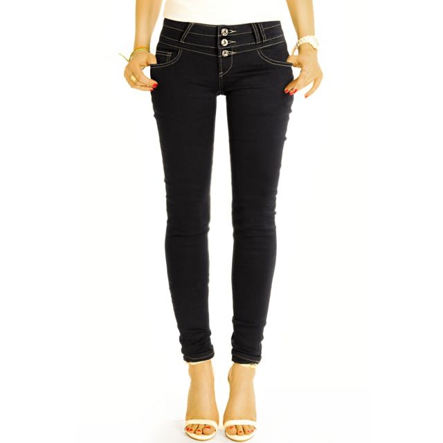 Hüftige Skinny Fit Jeans stretchige Röhrenjeans und Drei-Knopf-Bund - j16L-1