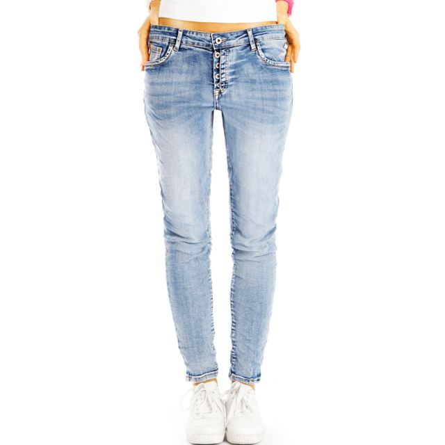 Slim fit Hüftjeans regular tapered hellblaue stretchige low waist Hosen - Damen -  j10k-3