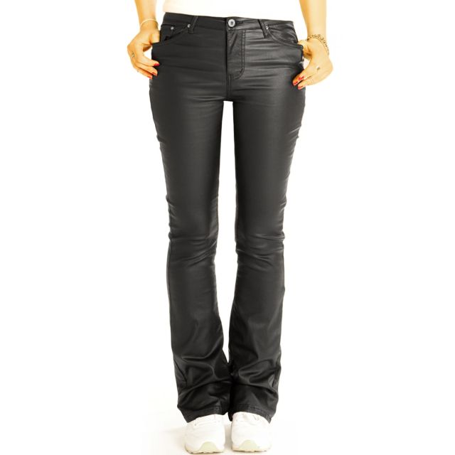 Low waist Bootcut Hose vegane Kunstlederhose schwarze Schlaghose Hosen - Damen - j2L-2