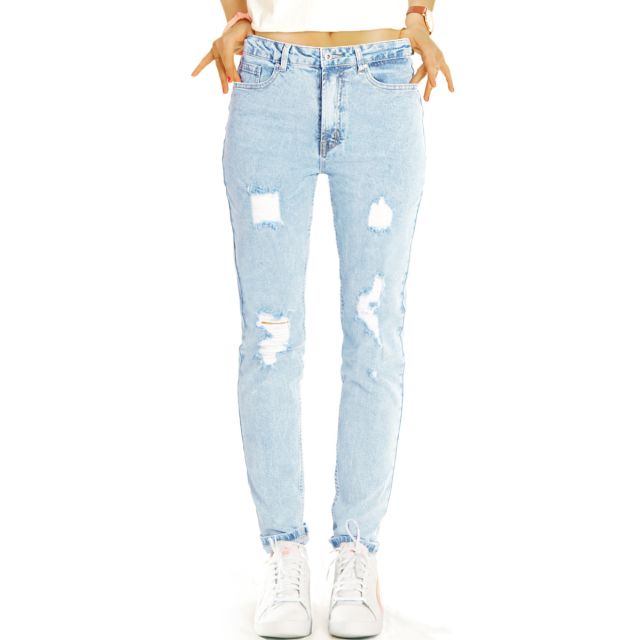 Zerrissene skinny fit High Waist Jeans destroyed Look Röhren Hose mit hoher Leibhöhe - Damen - j26k-1