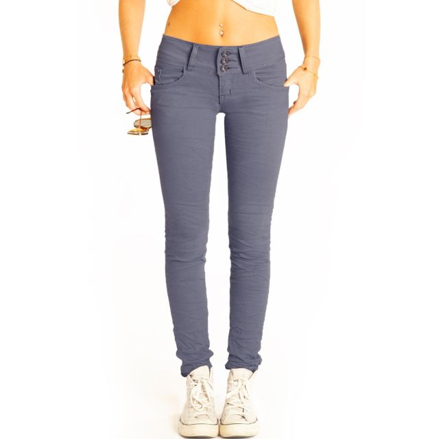Hüftige Röhrenhose slim fit Hüfthose enge Skinnyhose Dreiknopfbund - Damen - j9p