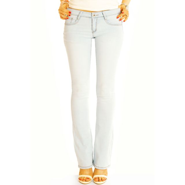 Hüftige Bootcut Jeans - Low Waist Schlaghose stretchige Hüftjeanshose - Damen - j4p-1-hellblau