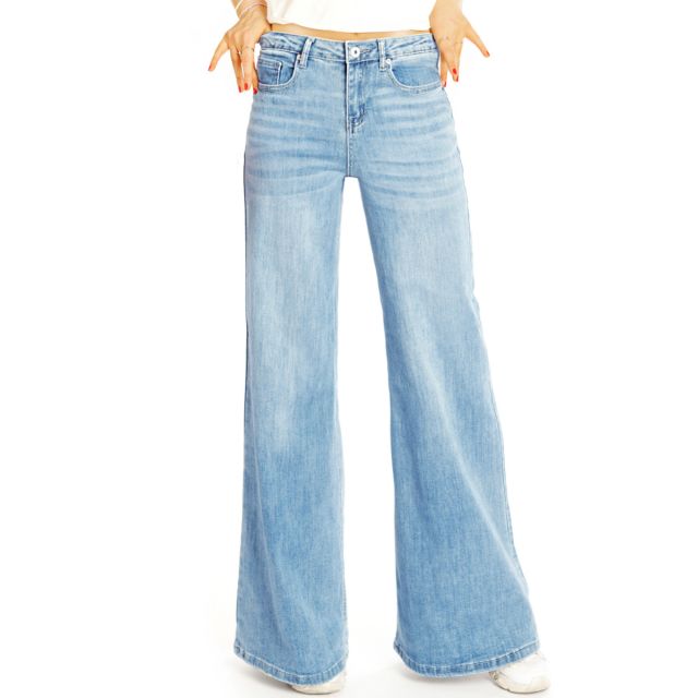 Weit geschnittene Bootcut Jeans Hose - Wide Leg medium waist Schlagjeans - Damen - j28L-2