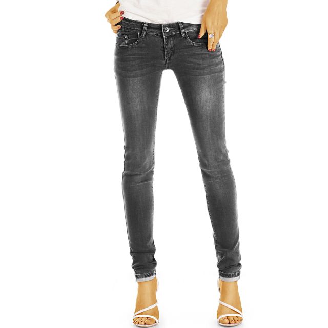 Hüftjeans Skinny, Röhrenjeans Hose, Vintage Schwarze Graue Slim Fit Jeans - Damen -  j14L-Q