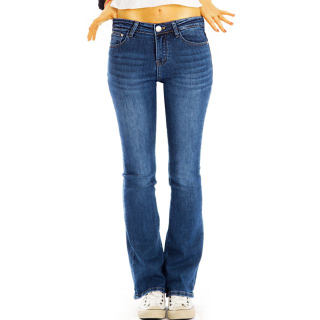 Medium Waist Damen Basic Boot Cut Hüftjeans - stretchige Slim Fit Schlag Jeans Hose - j4k-4