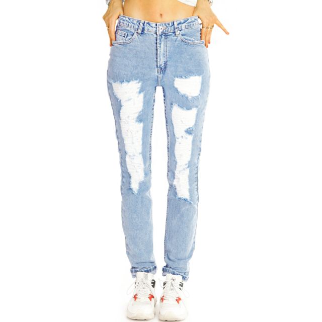 Zerrissene slim fit High Waist Jeans used Look Röhren Hose mit hoher Leibhöhe - Damen - j24k