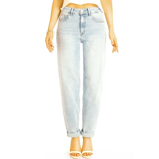 Lockere Mom Fit Boyfriend Jeans Hose hellblaue stretchige High Waist Jeans - Damen - j33k