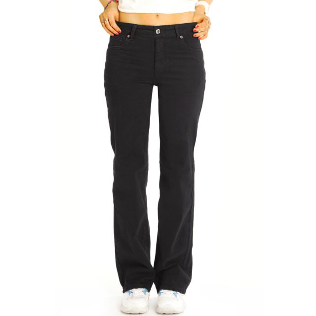 Schwarze Medium waist Jeans stretchige gerade geschnittene Hose bequem normal hoch - Damen - j35k-1