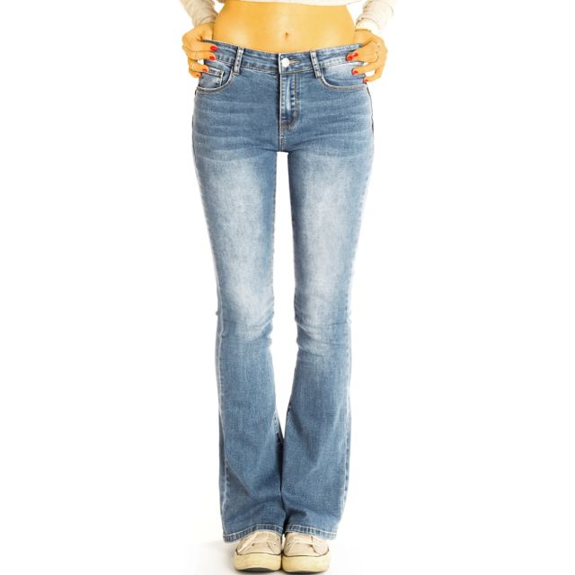 Hüftige Bootcut Jeans bequeme Stretch Fit Passform Schlaghose Hosen - Damen - j7p-1