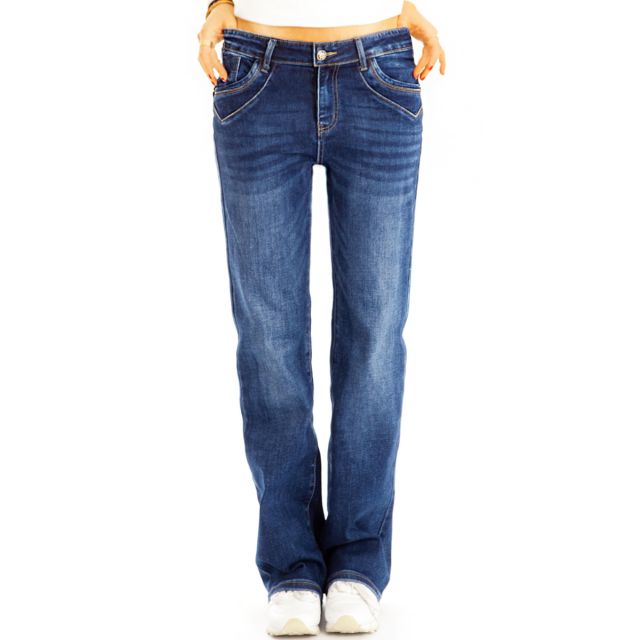 Locker geschnittene Medium waist Jeans Hose regular fit Stretchjeans - Damen - j46L-1