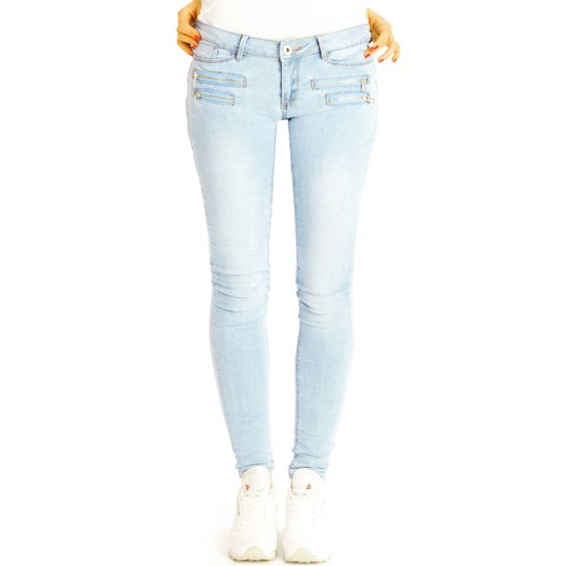 Skinny Hüftjeans Slim fit Hose mit Reißverschluss Taschen - Röhrige Damenjeans Hose - j5p-1