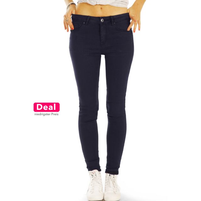 Medium Waist Röhrenjeans Skinny Fit Stretch Hose in dunkelblau - Damen - 25i