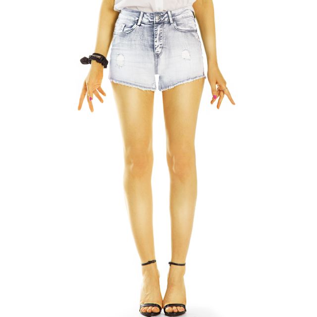 Jeans High Waist Shorts, Hotpants, kurze destroyed Hose - Damen  - j54k