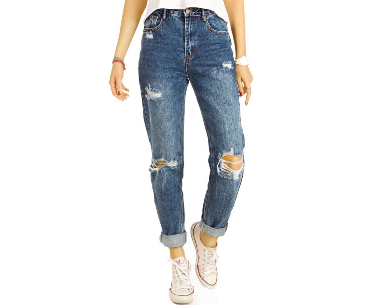 Be Styled Boyfriend Hose Baggyjeans High Waist Destroyed Locker Bequeme Mom Jeans Damen J6e