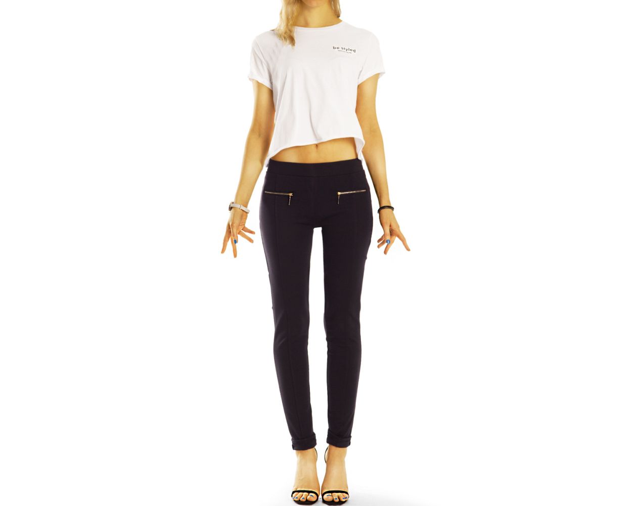 BE STYLED - Schwarze Elegante Stoffhose - Klassische Röhren Hose eng  geschnitten skinny slim fit - Damen - j19L