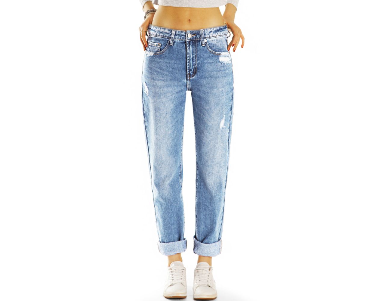 BE STYLED - Mom Jeans Boyfriend destroyed Hose Baggyjeans relaxed Tapered  fit - Damen - j21r-3