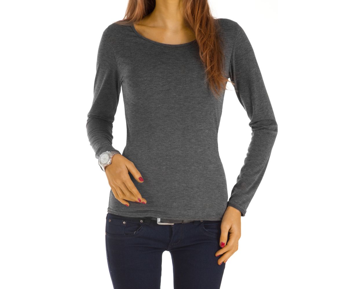 Be Styled Basic Longsleeve Damen Langarmliges Stretch Shirt Oberteil T30xx