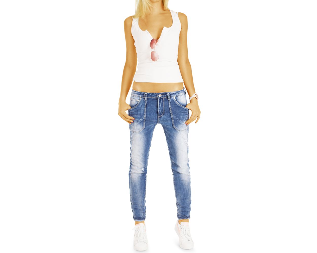 Be Styled Huftige Baggy Damen Jeans Mit Aufgesetzten Taschen Girlfriend Boyfriend Fit J19m