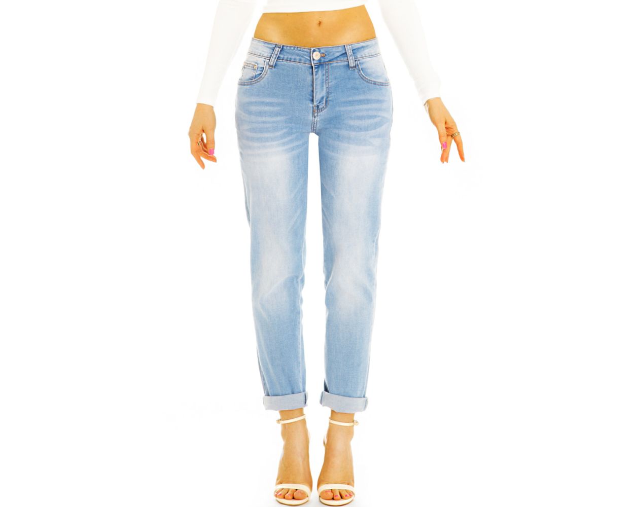 BE STYLED - Medium waist lässige Mom Jeans Boyfriend Hose - Locker Bequeme  Stretchjeans - Damen - j16e-1