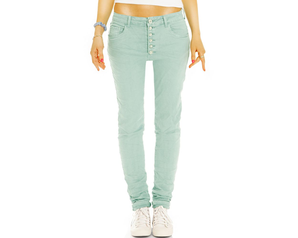 STYLED Medium Waist - Slim Bequeme Regular Damen mit - - Hose - Knopfleiste Low Fit j43p Stretch - BE Jeans Tappered