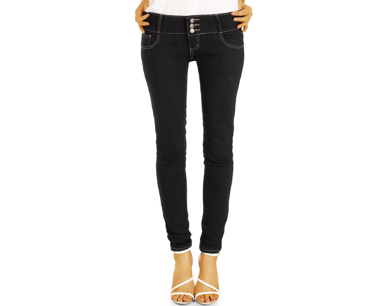 BE STYLED - BE STYLED Jeans Hüftige Skinny Fit Röhrenjeans mit Stretch in  Schwarz mit Drei-Knopf-Bund - j39f-1