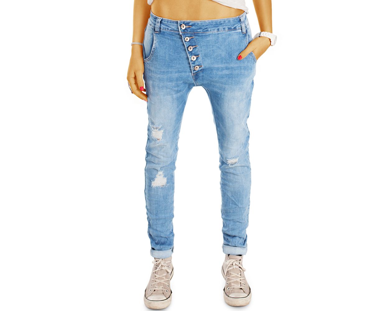 Be Styled Baggy Damen Jeans Mit Stylischer Knopfleiste Tapered Girlfriend Boyfriend Fit J9l