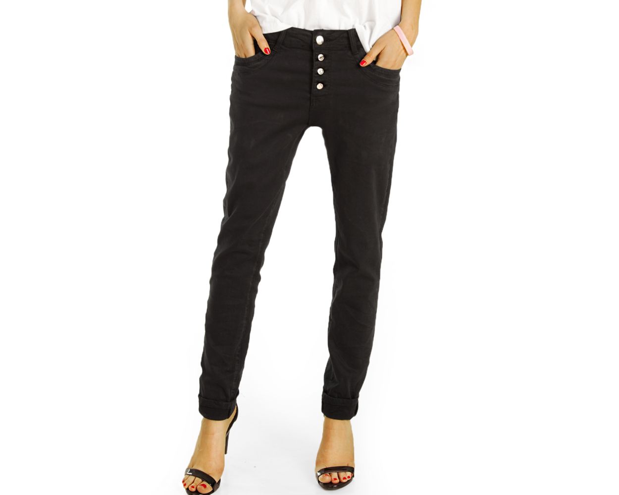 BE STYLED Boyfriend Baggy Hüftjeans black in black lockere Tapered