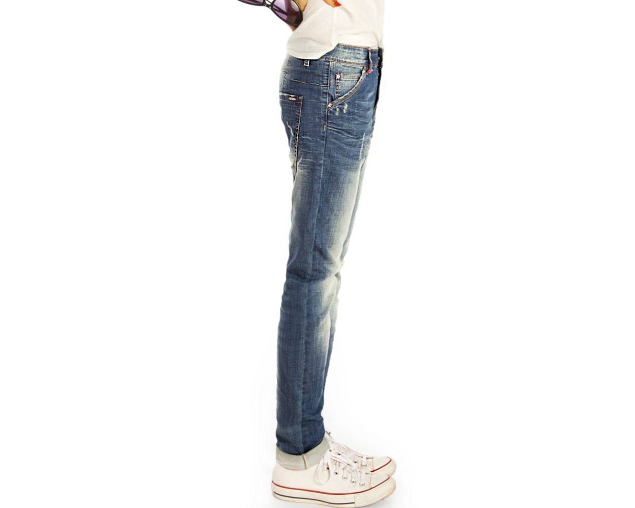 Be Styled Tapered Baggy Boyfriend Low Waist Huftjeans Hose Bequem Weit Locker Knopfleiste Stretch Damen J19k 2