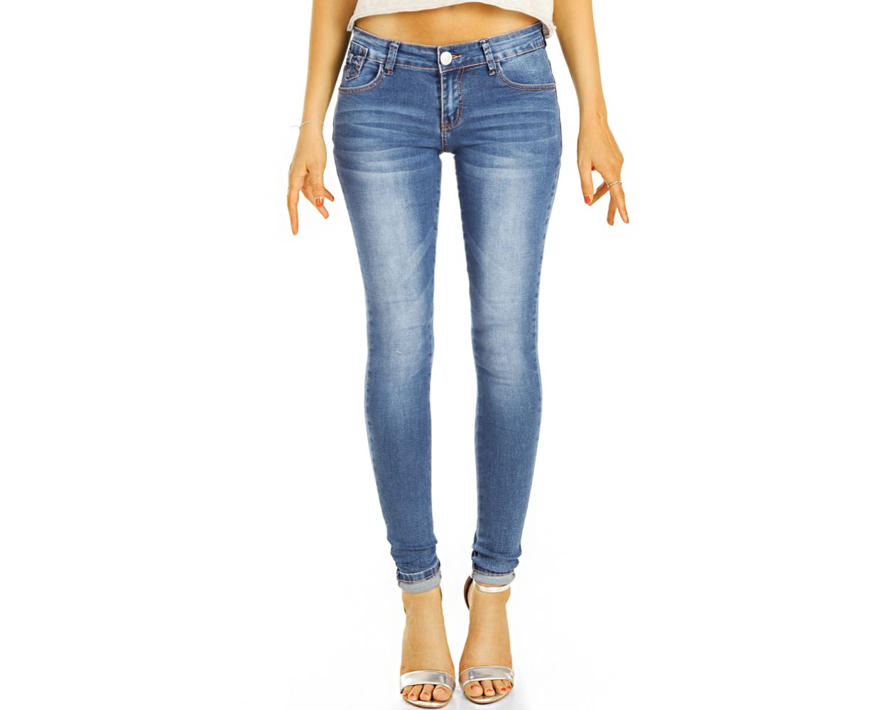By Alina Damenjeans Röhrenjeans Jeans Hose Nietenjeans Hüftjeans Blau XS S M 
