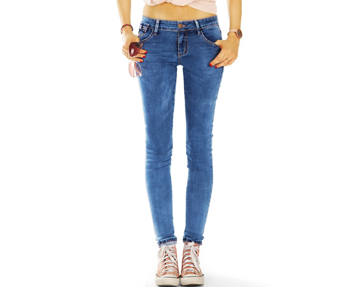 BE STYLED Röhrenjeans Super Skinny Low Waist Jeans Hose hüftige