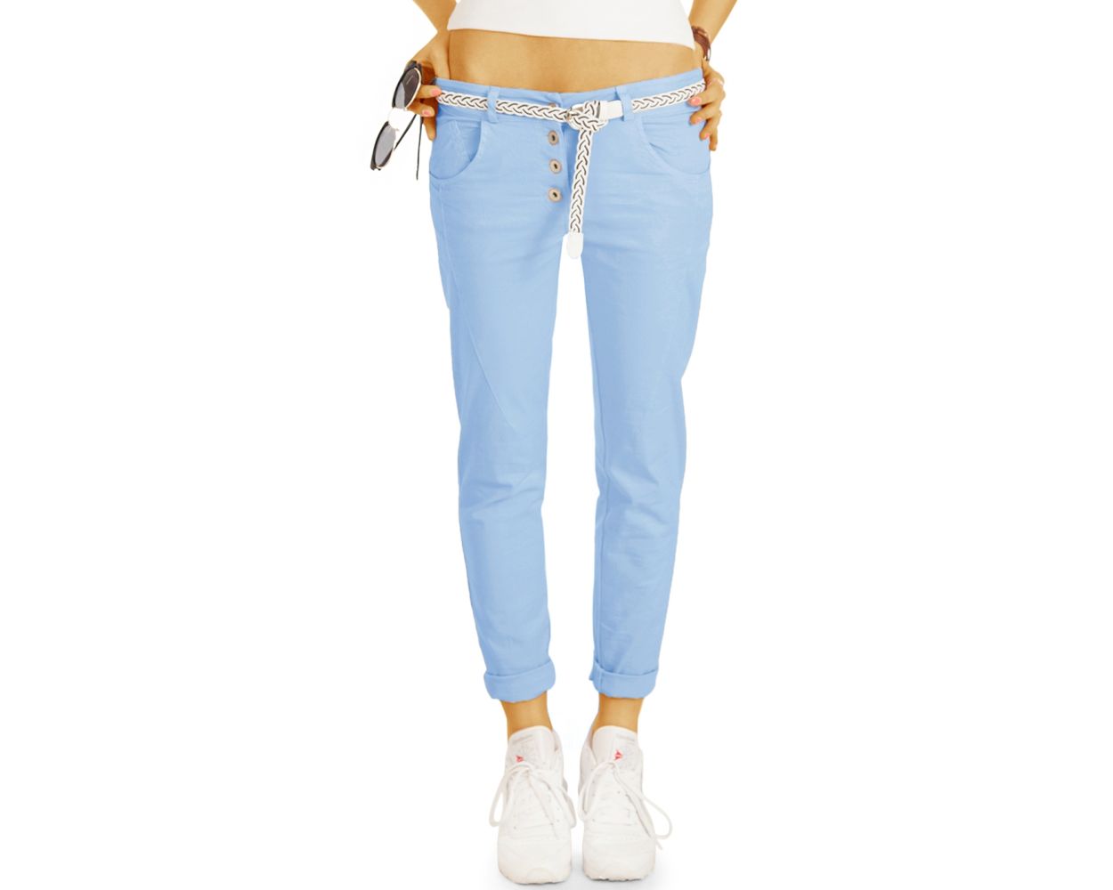 BE STYLED - Leichte sommerliche Stoffhosen mit Gürtel - Legerer Stretch  Fit, Chinohosen in vielen Farben - Damen - h18a