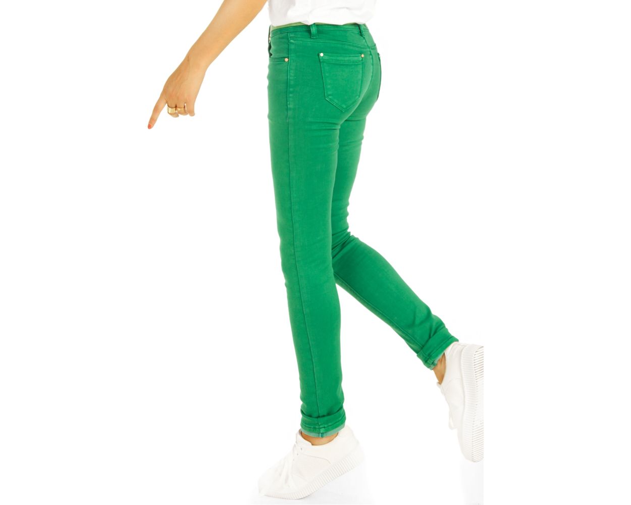 BE STYLED - Low Waist Jeans Hüftjeans Röhrenjeans grüne Skinny Hosen - Damen  - j19e