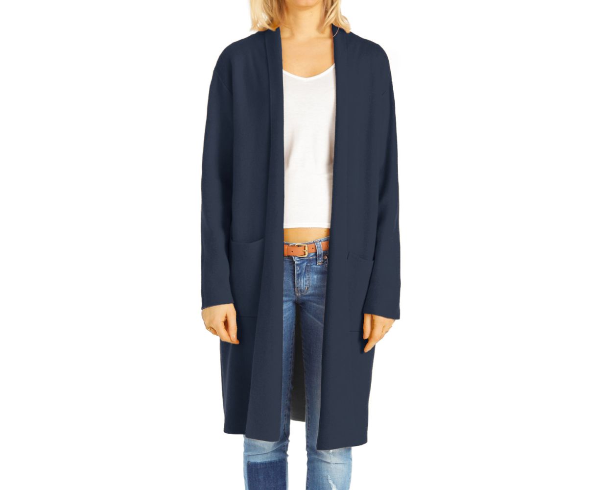 lange dunkelblaue strickjacke