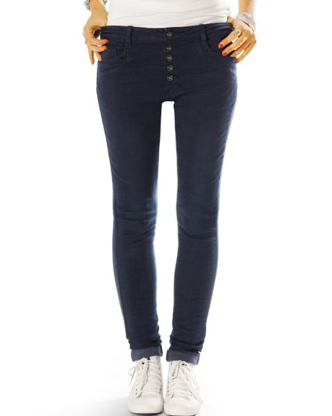 Röhrige low waist Stretch - Jeanshose skinny fit mit langer Knopfleiste - Damen -  j41g