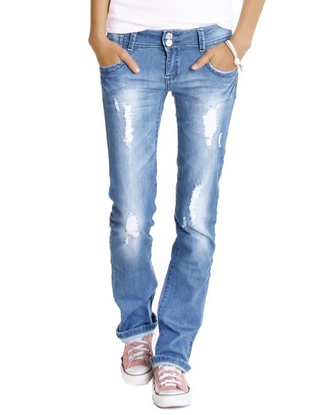 be styled Hüftjeans destroyed  Bootcut Jeans Hose Vintage Look zerrissen gerades bein - j28x