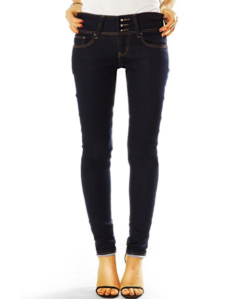 Damen Röhrenjeans - enge Slim Fit Hüftjeans mit breitem 3 Knopf Bund - Frauen - j26g