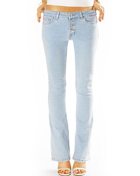 Hüftige Bootcut Jeans Hose Schlagjeans ausgestelltes Bein und Knopfleiste - Damen - j6l-1