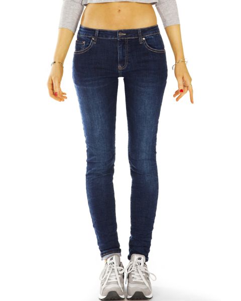 Regular Skinny Hose - medium waist Stretch dunkelblaue slim Röhrenjeans - Damen- j6m