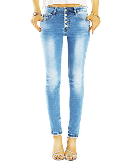 medium waist Jeans tappered mit Knopfleiste - bequeme stretch skinny hose - Damen - j15m
