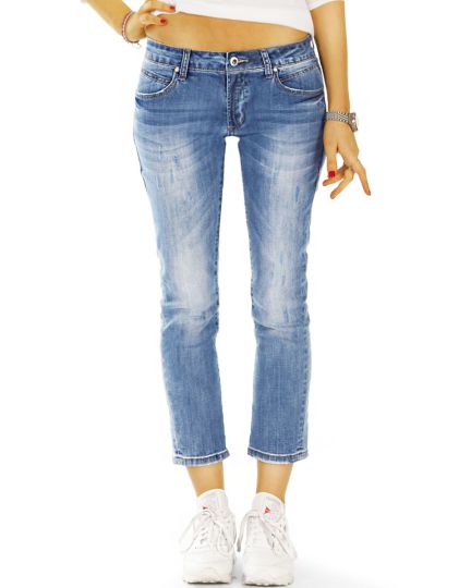 Low / medium  waist Jeans Hose - 7/8 destroyed gerade geschnitten, stretchig bequem -  Damen - j5i-1