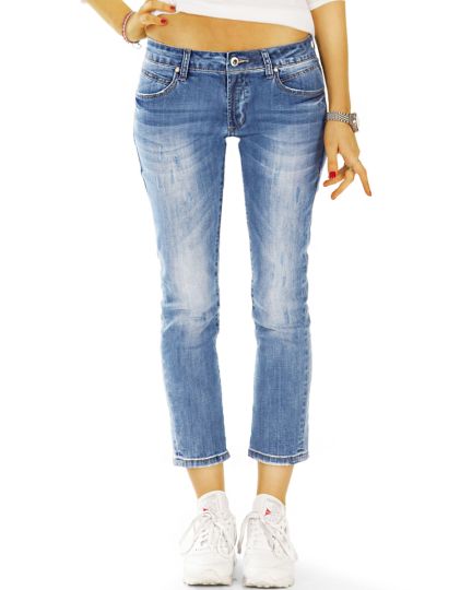 Low / medium  waist Jeans Hose - 7/8 destroyed gerade geschnitten, stretchig bequem -  Damen - j5i-1