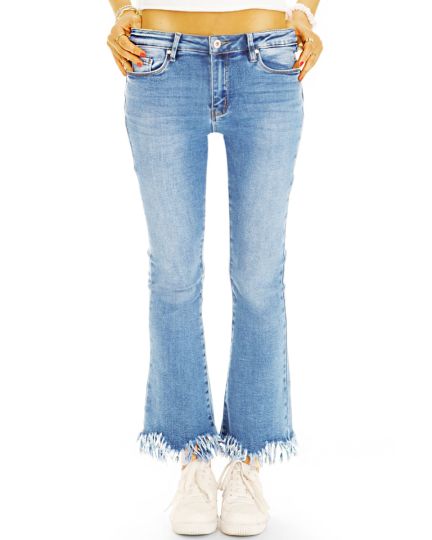 Jeans Hosen in 7/8 Länge, medium waist Vintage Used Hellblau ausgefranster Saum - Damen - j38p